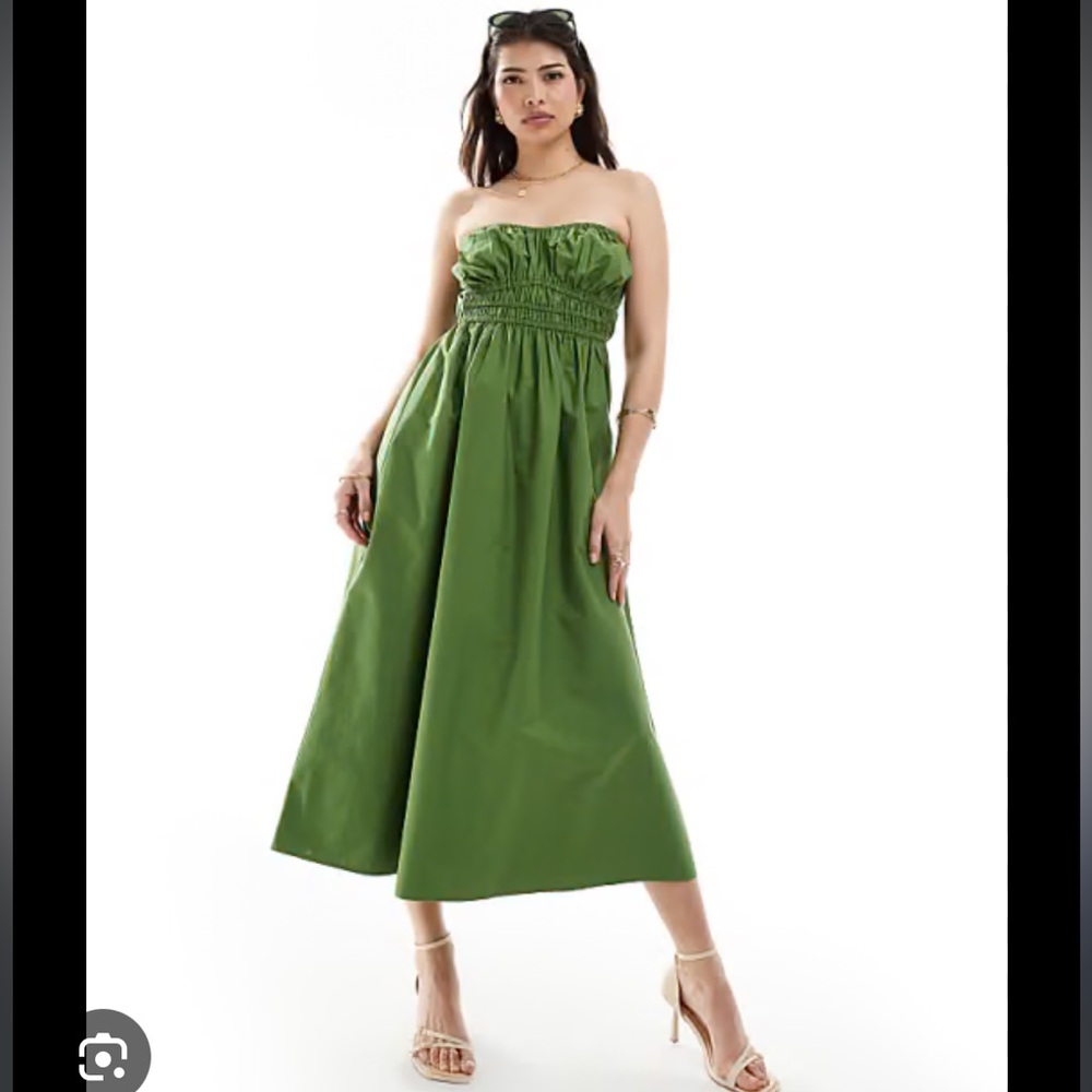 NWT ASOS Design Bandeau Midi with Ruched Bust Detail